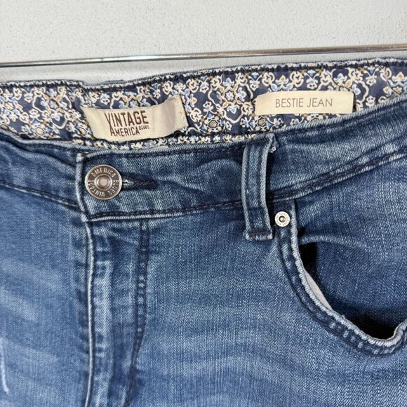 Vintage America Floral Embroidered Bestie Jean Sz 12/31Ankle Mid Rise Distressed - Picture 11 of 14